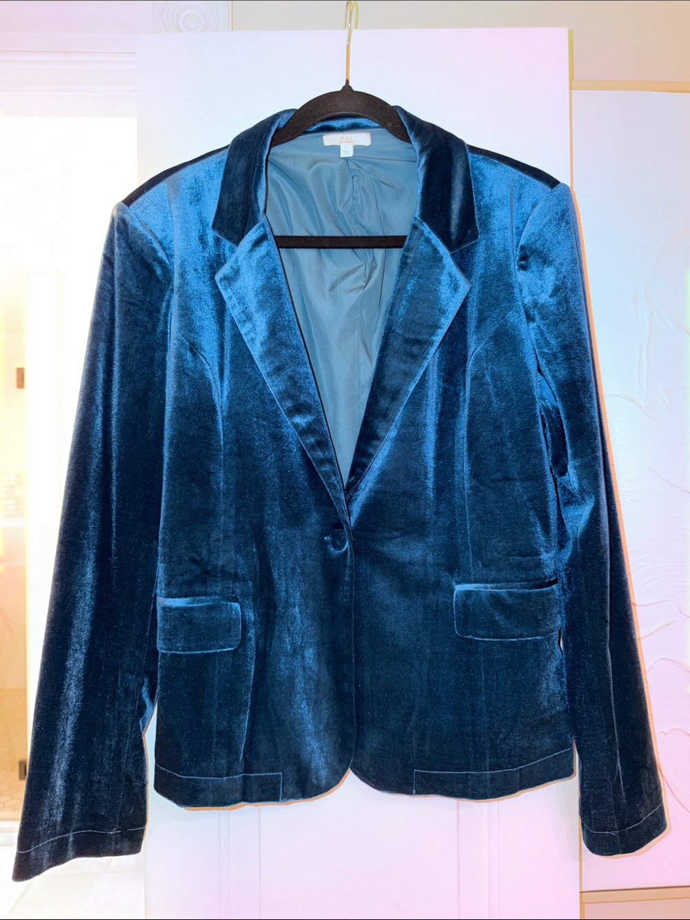 M.N.I. Los Angeles Velvet Blazer Jacket Teal Blue Like New Size Large